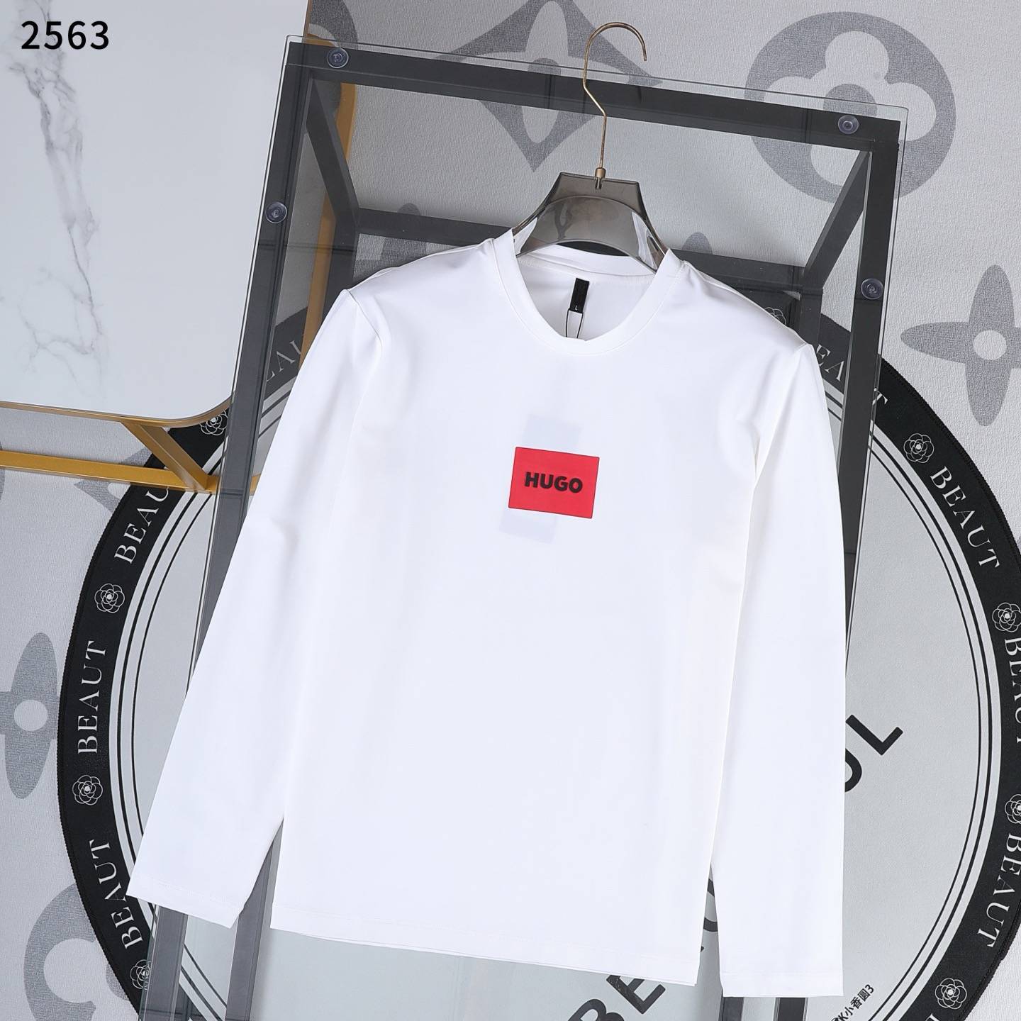 HUGO メンズ ロンT 長袖Tシャツ クルーネック 袖リブ ロゴプリント オーバーサイズ ブラック ホワイト - 画像 6