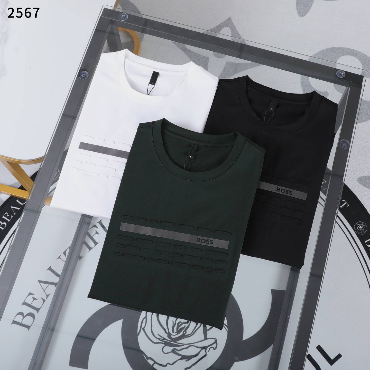 BOSS メンズ ロンT 長袖Tシャツ クルーネック 袖リブ ロゴプリント オーバーサイズ グレー ブラック - 画像 2