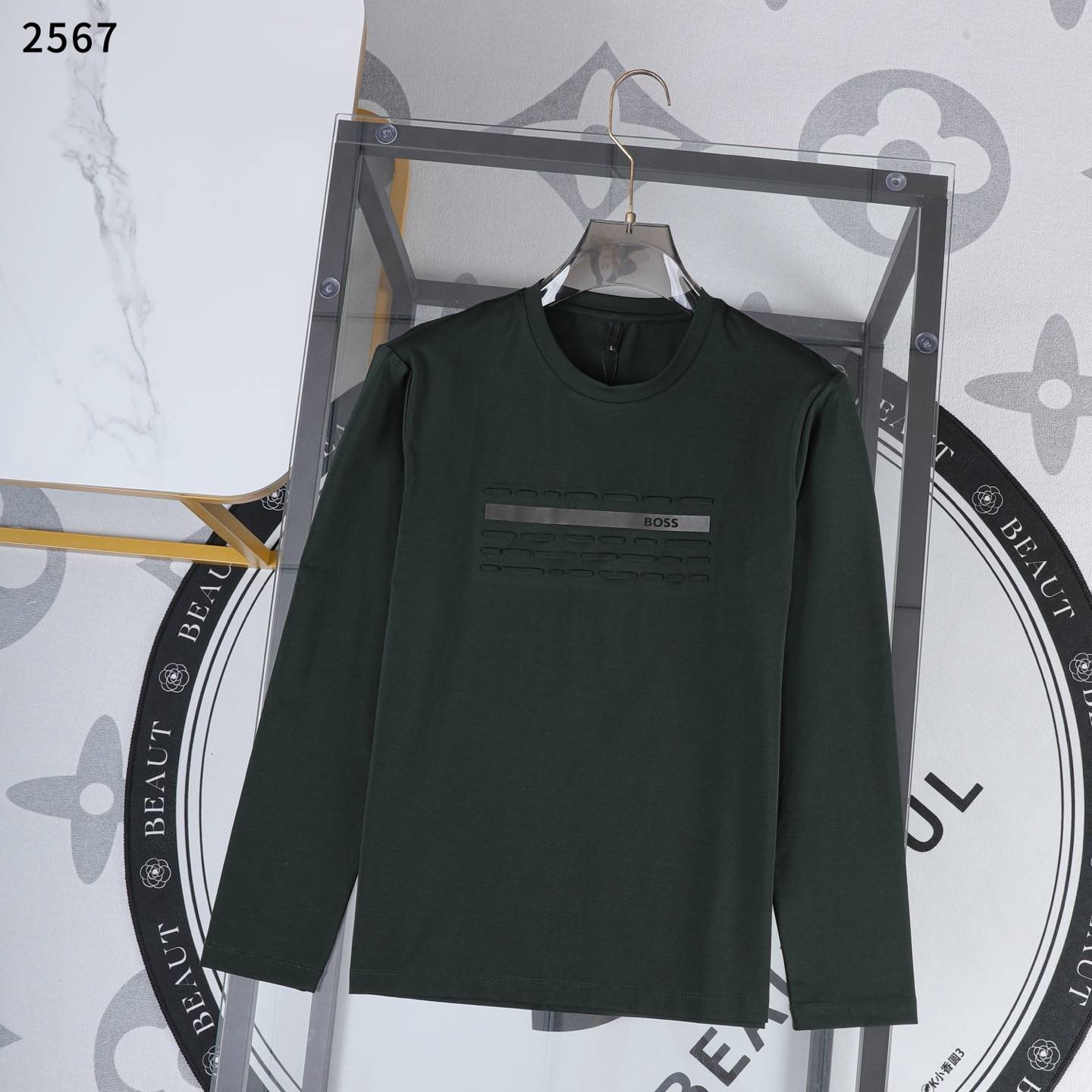 BOSS メンズ ロンT 長袖Tシャツ クルーネック 袖リブ ロゴプリント オーバーサイズ グレー ブラック - 画像 5