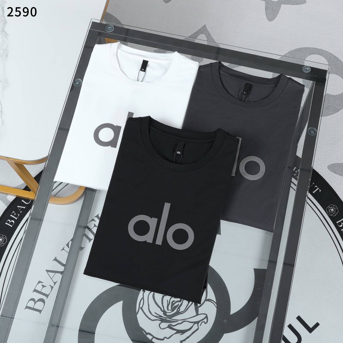 ALO メンズ ロンT 長袖Tシャツ クルーネック 袖リブ ロゴプリント オーバーサイズ ブラック - 画像 2