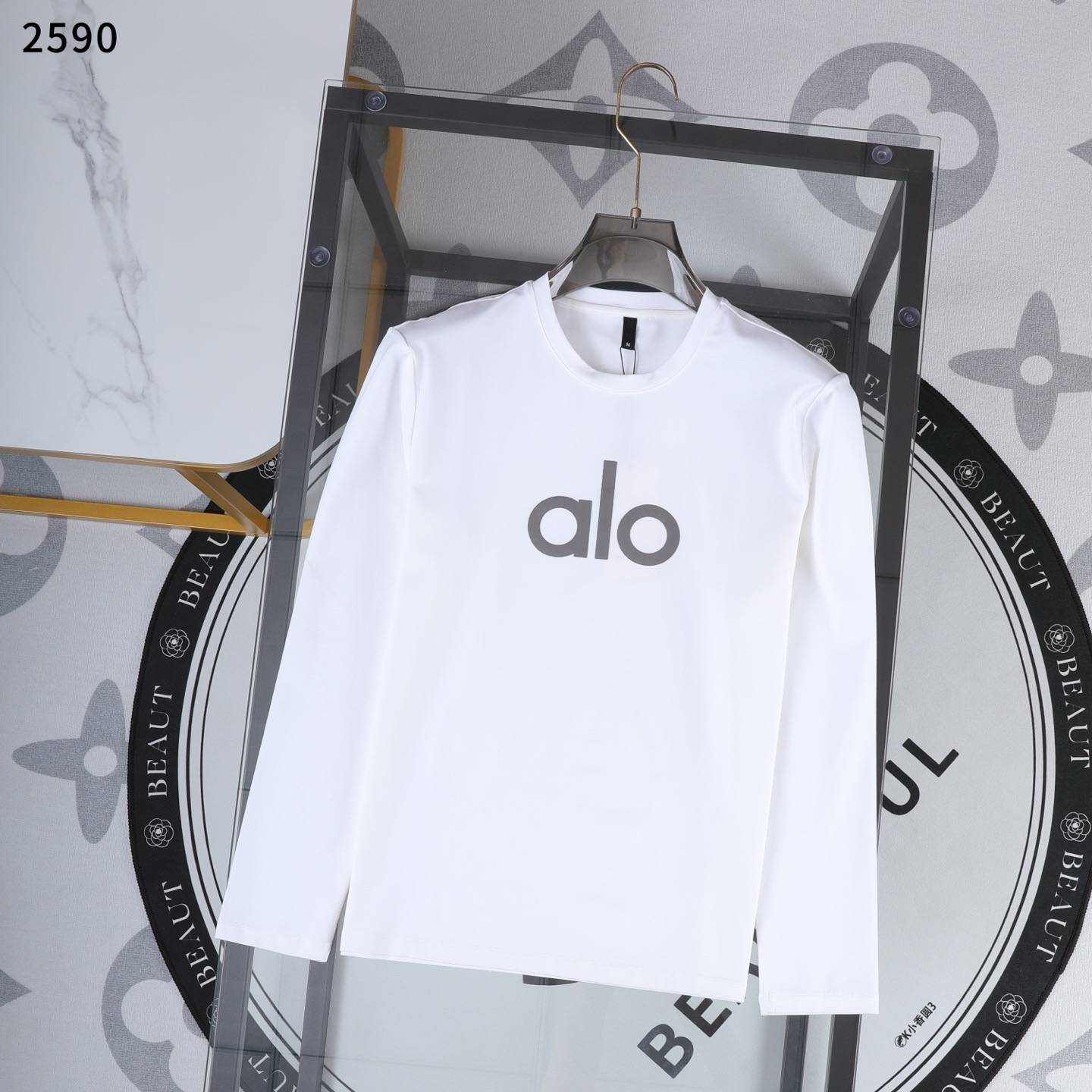 ALO メンズ ロンT 長袖Tシャツ クルーネック 袖リブ ロゴプリント オーバーサイズ ブラック - 画像 5