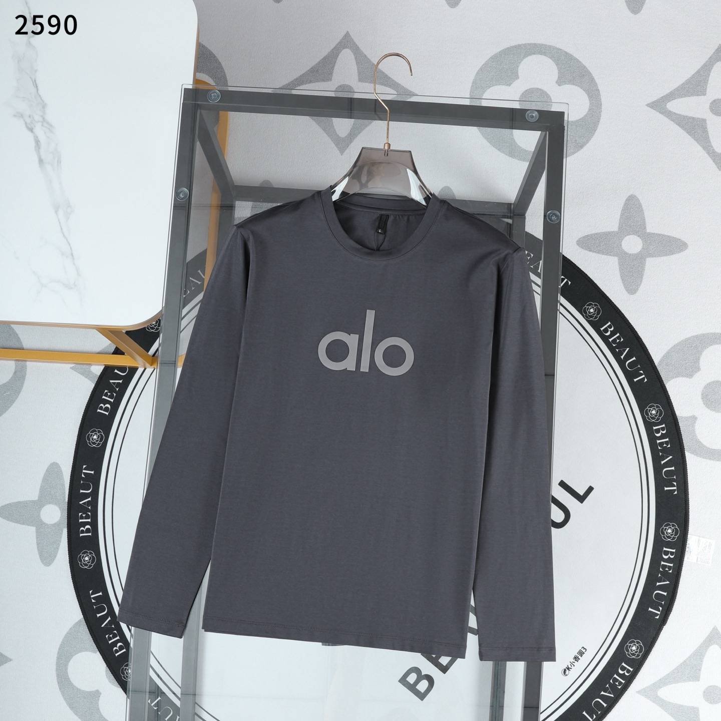 ALO メンズ ロンT 長袖Tシャツ クルーネック 袖リブ ロゴプリント オーバーサイズ ブラック - 画像 6