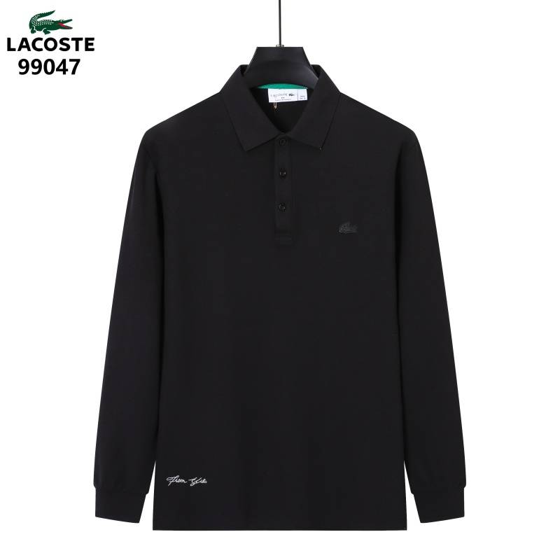 LACOSTE ラコステ メンズ 長袖Tシャツ ロンT クルーネック 袖リブ ロゴプリント オーバーサイズ ブラック - 画像 4