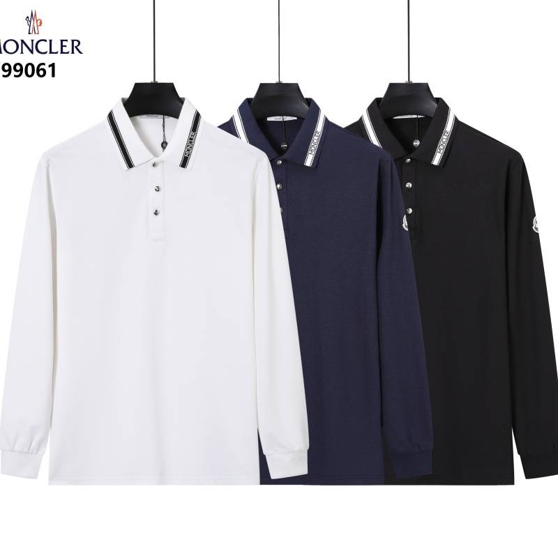 MONCLER モンクレール メンズ 長袖ポロシャツ クルーネック 袖リブ ロゴプリント オーバーサイズ ブラック ホワイト ネイビー - 画像 4