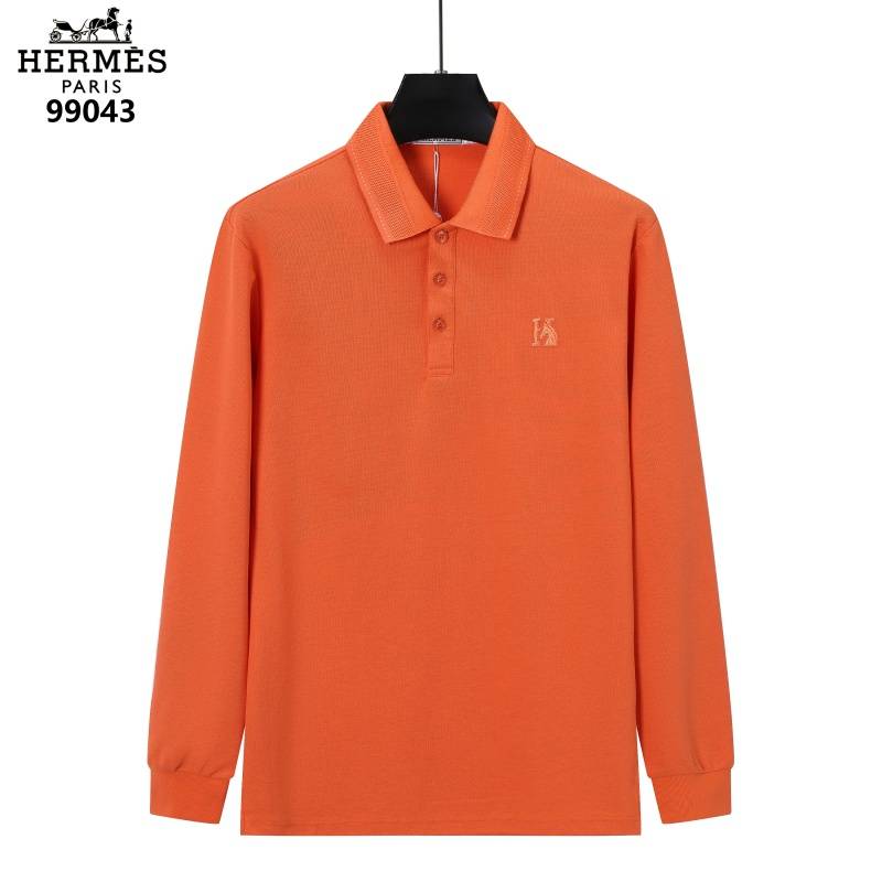 HERMES ヘルメス メンズ 長袖Tシャツ ロンT クルーネック 袖リブ オーバーサイズ ブラック ホワイト オレンジ