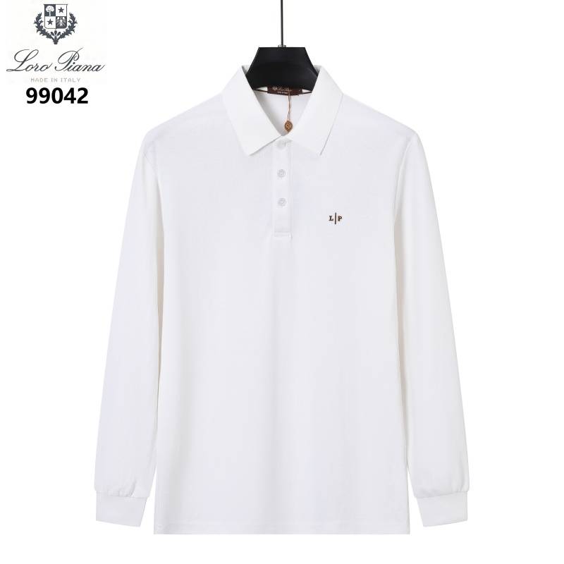 Loro Piana ロロピアーナ メンズ 長袖ポロシャツ ロンT クルーネック 袖リブ トップス フロントロゴ ブラック ホワイト ローズブラウン
