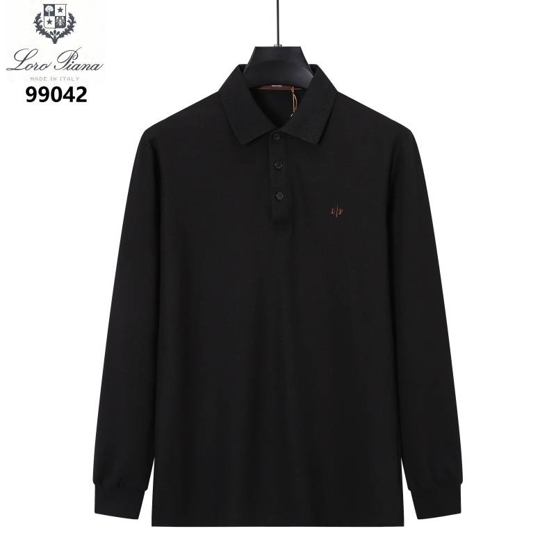 Loro Piana ロロピアーナ メンズ 長袖ポロシャツ ロンT クルーネック 袖リブ トップス フロントロゴ ブラック ホワイト ローズブラウン - 画像 2