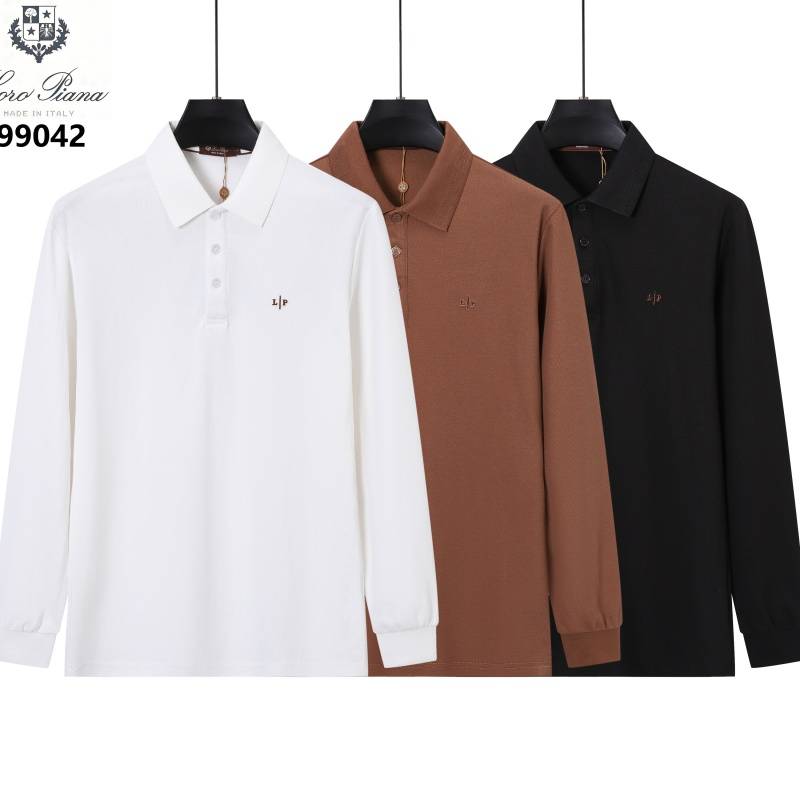 Loro Piana ロロピアーナ メンズ 長袖ポロシャツ ロンT クルーネック 袖リブ トップス フロントロゴ ブラック ホワイト ローズブラウン - 画像 3