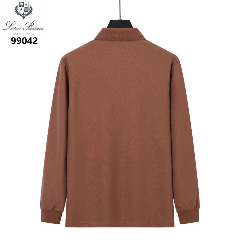 Loro Piana ロロピアーナ メンズ 長袖ポロシャツ ロンT クルーネック 袖リブ トップス フロントロゴ ブラック ホワイト ローズブラウン - 画像 4