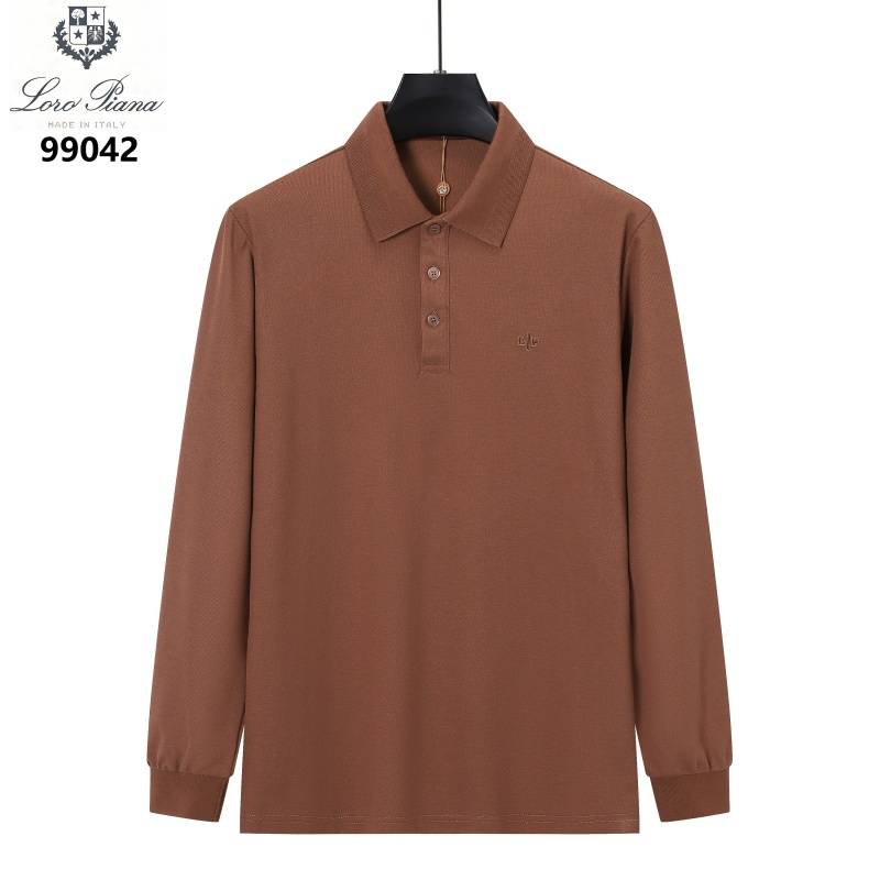 Loro Piana ロロピアーナ メンズ 長袖ポロシャツ ロンT クルーネック 袖リブ トップス フロントロゴ ブラック ホワイト ローズブラウン - 画像 5