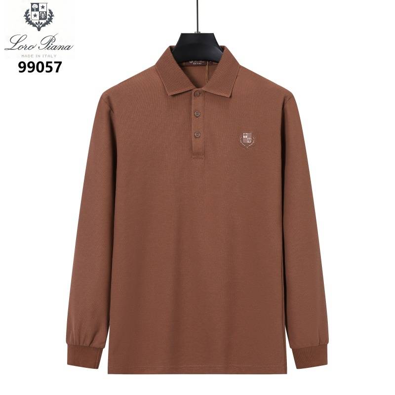 Loro Piana メンズ 長袖Tシャツ ロンT クルーネック 袖リブ ロゴ刺繍 オーバーサイズ ブラック ホワイト ブラウン