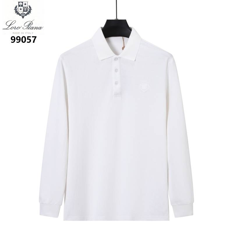 Loro Piana メンズ 長袖Tシャツ ロンT クルーネック 袖リブ ロゴ刺繍 オーバーサイズ ブラック ホワイト ブラウン - 画像 2