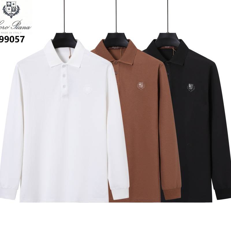 Loro Piana メンズ 長袖Tシャツ ロンT クルーネック 袖リブ ロゴ刺繍 オーバーサイズ ブラック ホワイト ブラウン - 画像 3