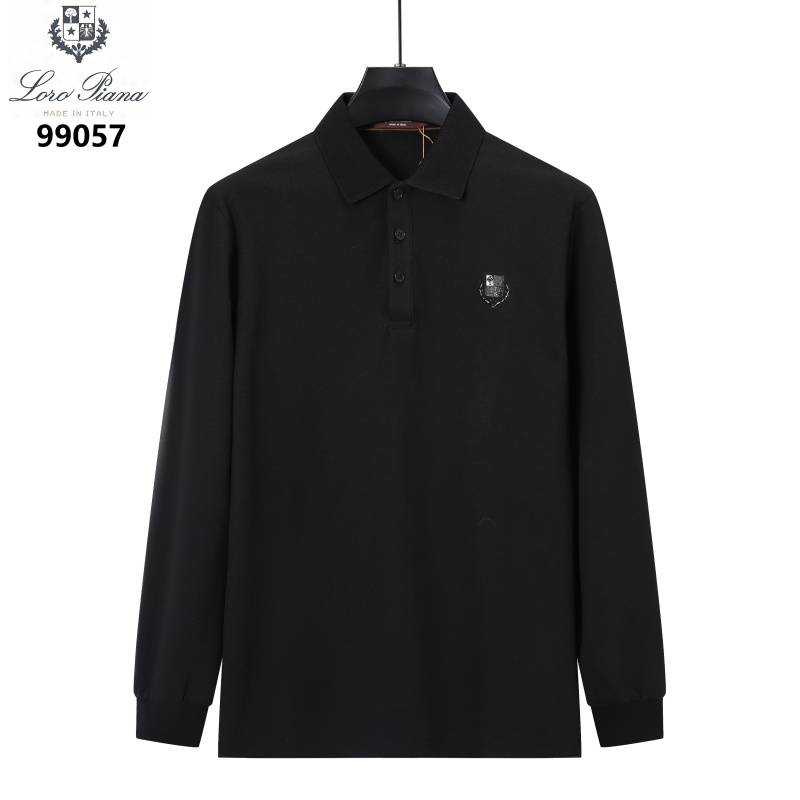 Loro Piana メンズ 長袖Tシャツ ロンT クルーネック 袖リブ ロゴ刺繍 オーバーサイズ ブラック ホワイト ブラウン - 画像 4
