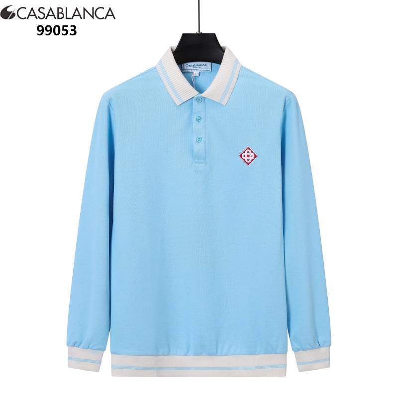 CASABLANCA メンズ 長袖Tシャツ ロンT クルーネック 袖リブ ロゴプリント オーバーサイズ ブラック ホワイト ブルー