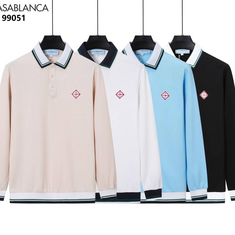 CASABLANCA メンズ 長袖Tシャツ ロンT クルーネック 袖リブ ロゴプリント オーバーサイズ ブラック ホワイト ネイビー ベージュ ライトブルー - 画像 3