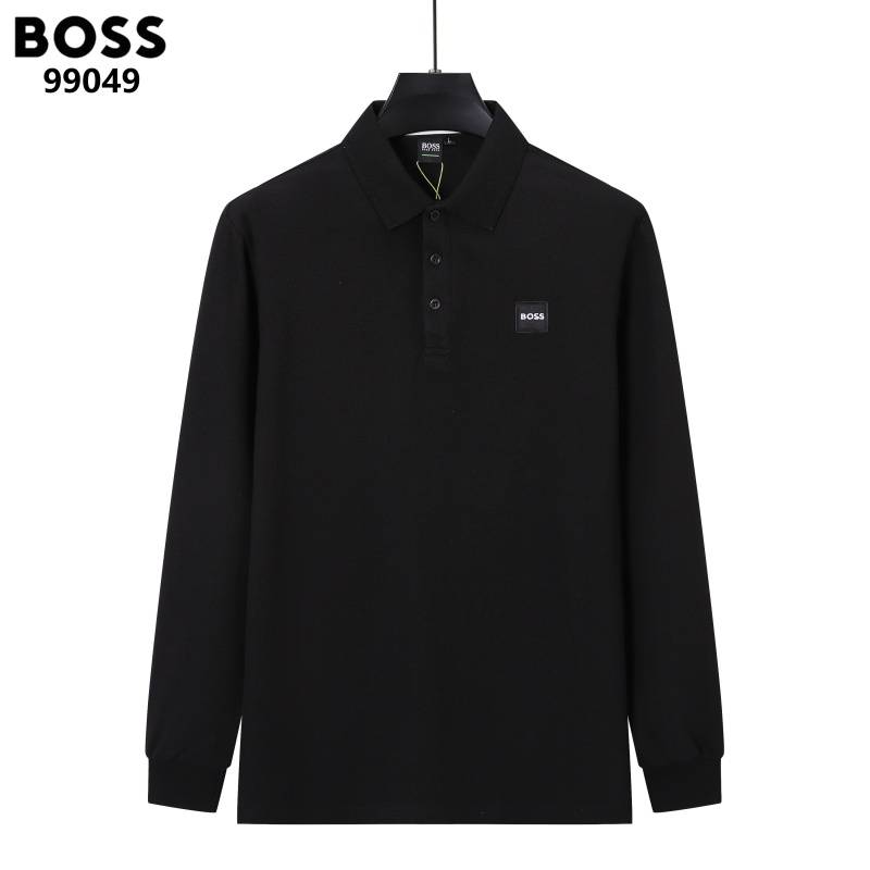 BOSS メンズ 長袖Tシャツ ロンT クルーネック 袖リブ ロゴプリント オーバーサイズ 美シルエット ブラック - 画像 2
