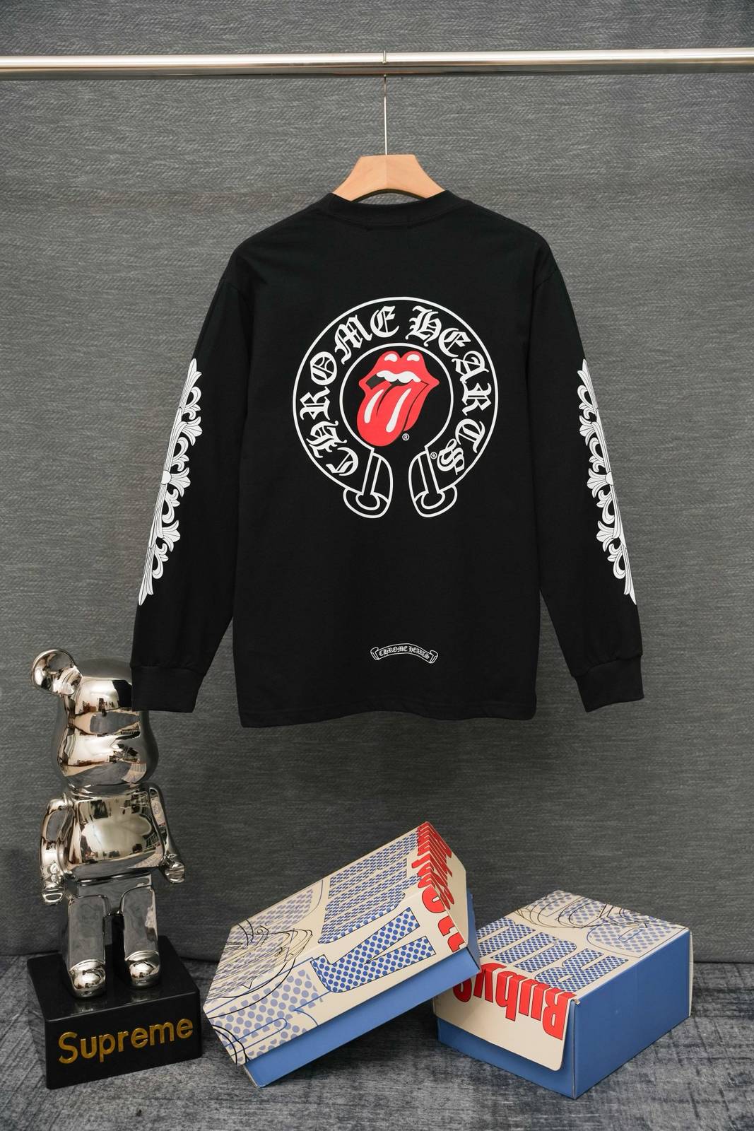 CHROME HEARTS クロムハーツ メンズ ロンT 長袖Tシャツ クルーネック 袖リブ ロゴプリント オーバーサイズ ブラック - 画像 11