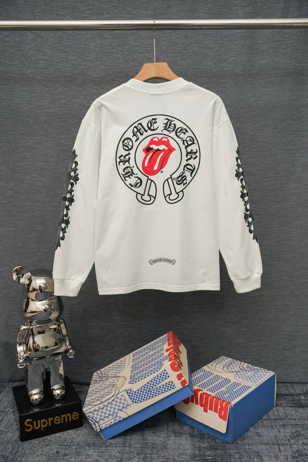 CHROME HEARTS クロムハーツ メンズ ロンT 長袖Tシャツ クルーネック 袖リブ ロゴプリント オーバーサイズ ブラック - 画像 13