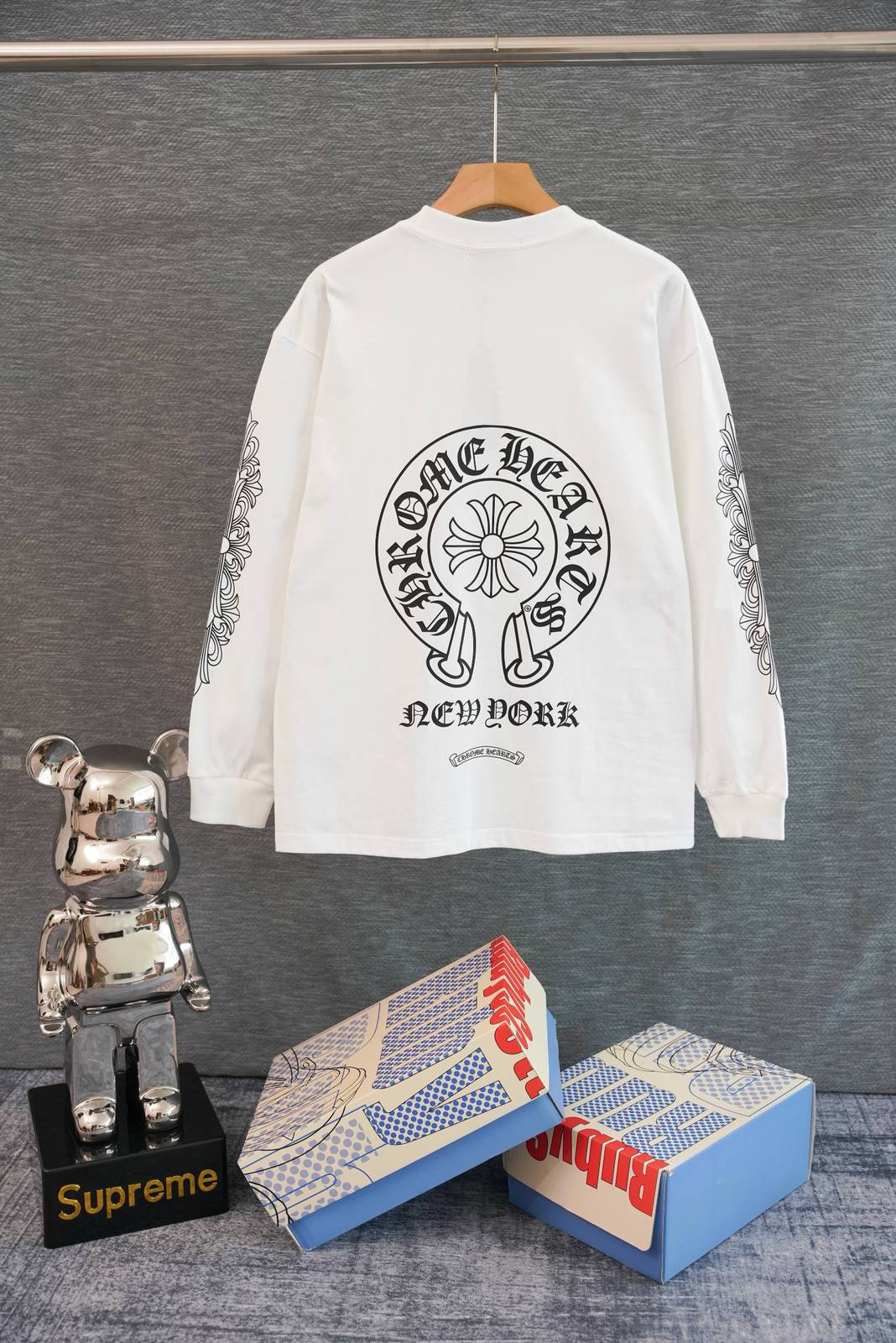 CHROME HEARTS クロムハーツ メンズ ロンT 長袖Tシャツ クルーネック 袖リブ ロゴプリント オーバーサイズ ブラック - 画像 10