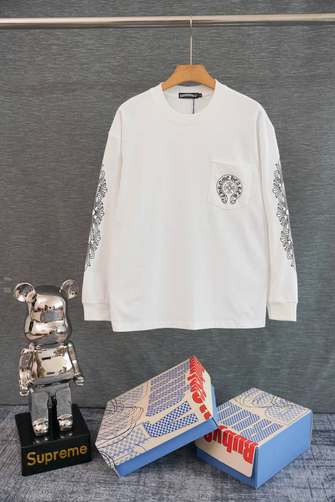 CHROME HEARTS クロムハーツ メンズ ロンT 長袖Tシャツ クルーネック 袖リブ ロゴプリント オーバーサイズ ブラック - 画像 11