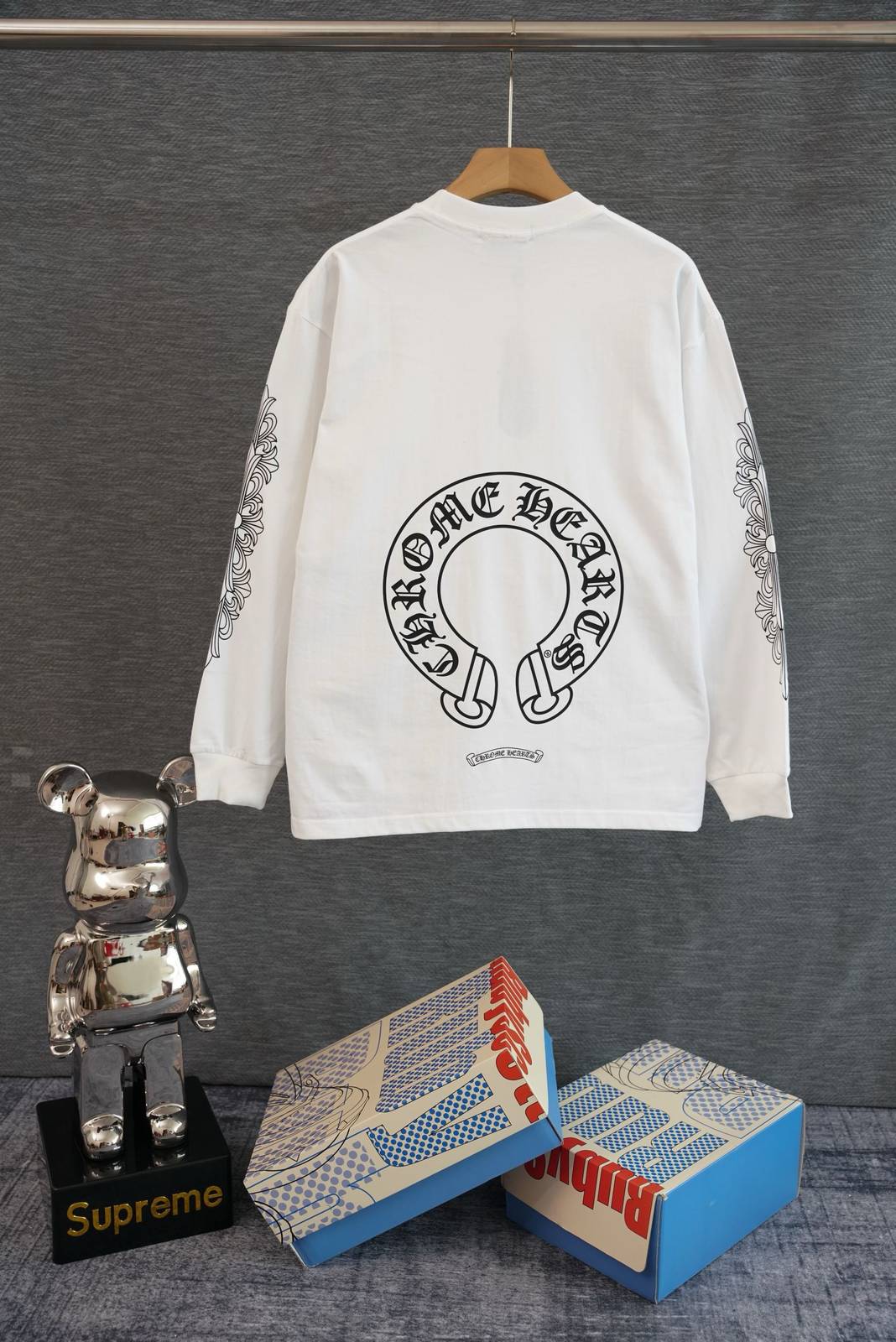 CHROME HEARTS クロムハーツ メンズ 長袖Tシャツ ロンT クルーネック 袖リブ ロゴプリント オーバーサイズ ブラック - 画像 9