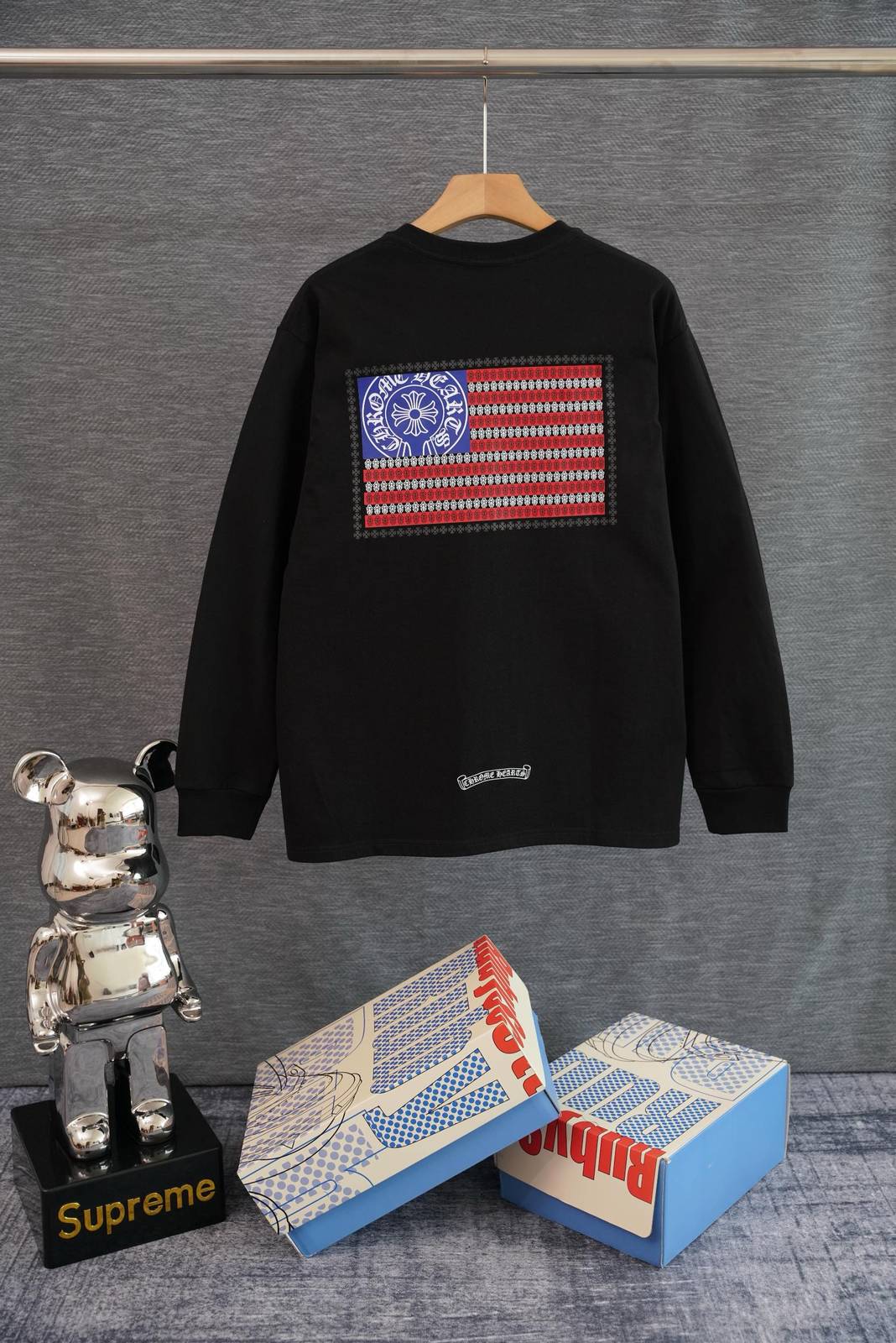 CHROME HEARTS クロムハーツ メンズ ロンT 長袖Tシャツ クルーネック 袖リブ ロゴプリント オーバーサイズ ブラック ホワイト