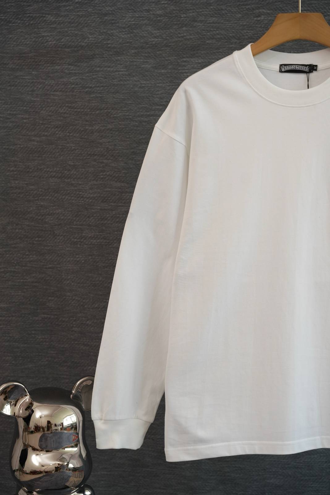 CHROME HEARTS クロムハーツ メンズ ロンT 長袖Tシャツ クルーネック 袖リブ ロゴプリント オーバーサイズ ブラック ホワイト - 画像 5