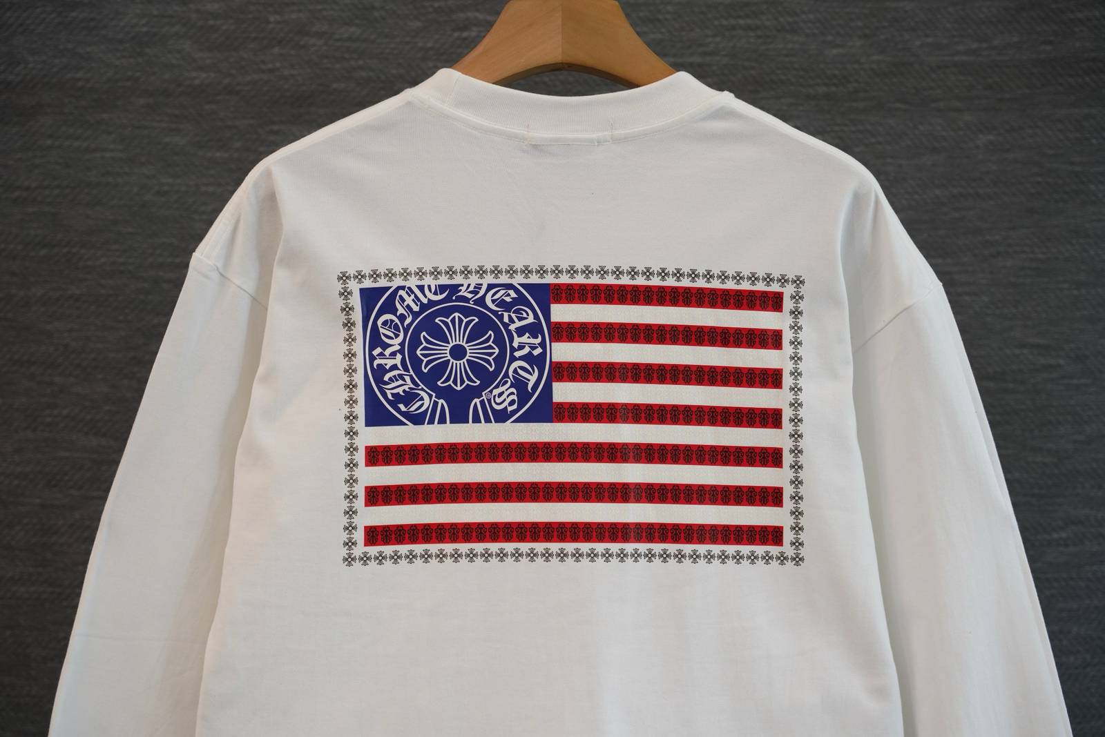 CHROME HEARTS クロムハーツ メンズ ロンT 長袖Tシャツ クルーネック 袖リブ ロゴプリント オーバーサイズ ブラック ホワイト - 画像 8