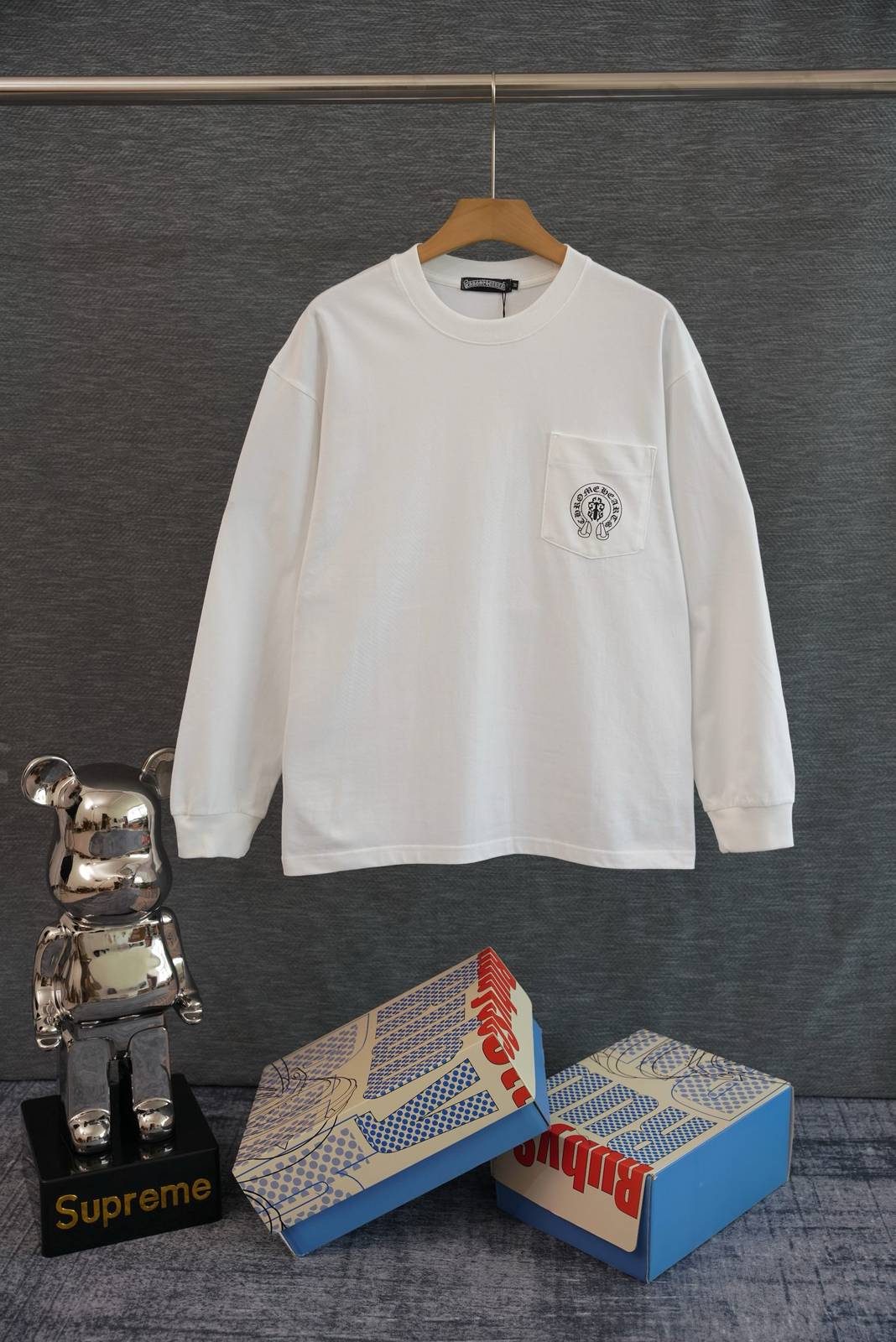 CHROME HEARTS クロムハーツ メンズ ロンT 長袖Tシャツ クルーネック 袖リブ ロゴプリント オーバーサイズ ブラック ホワイト - 画像 10