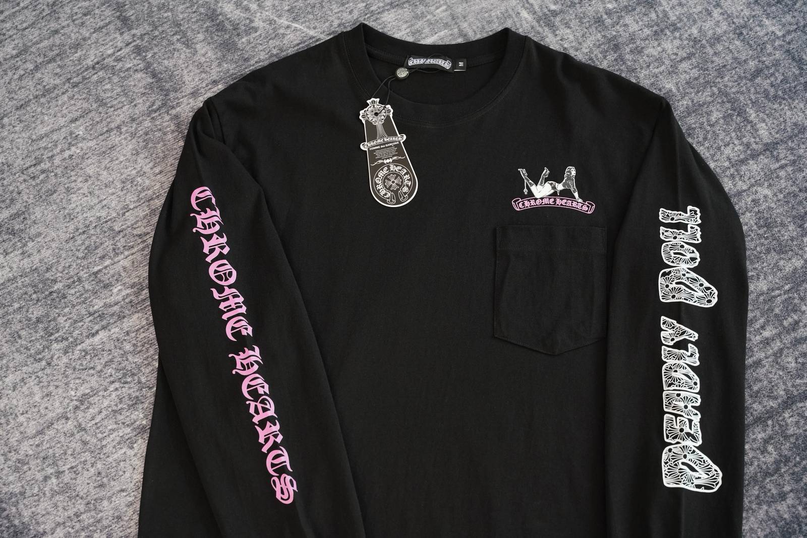 CHROME HEARTS クロムハーツ メンズ ロンT 長袖Tシャツ クルーネック 袖リブ アームプリント オーバーサイズ ブラック - 画像 5
