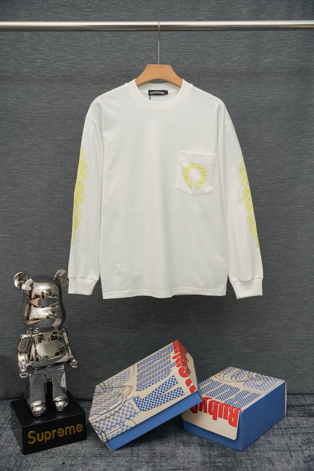 CHROME HEARTS クロムハーツ メンズ ロンT 長袖Tシャツ クルーネック 袖リブ アームプリント オーバーサイズ ブラック - 画像 15