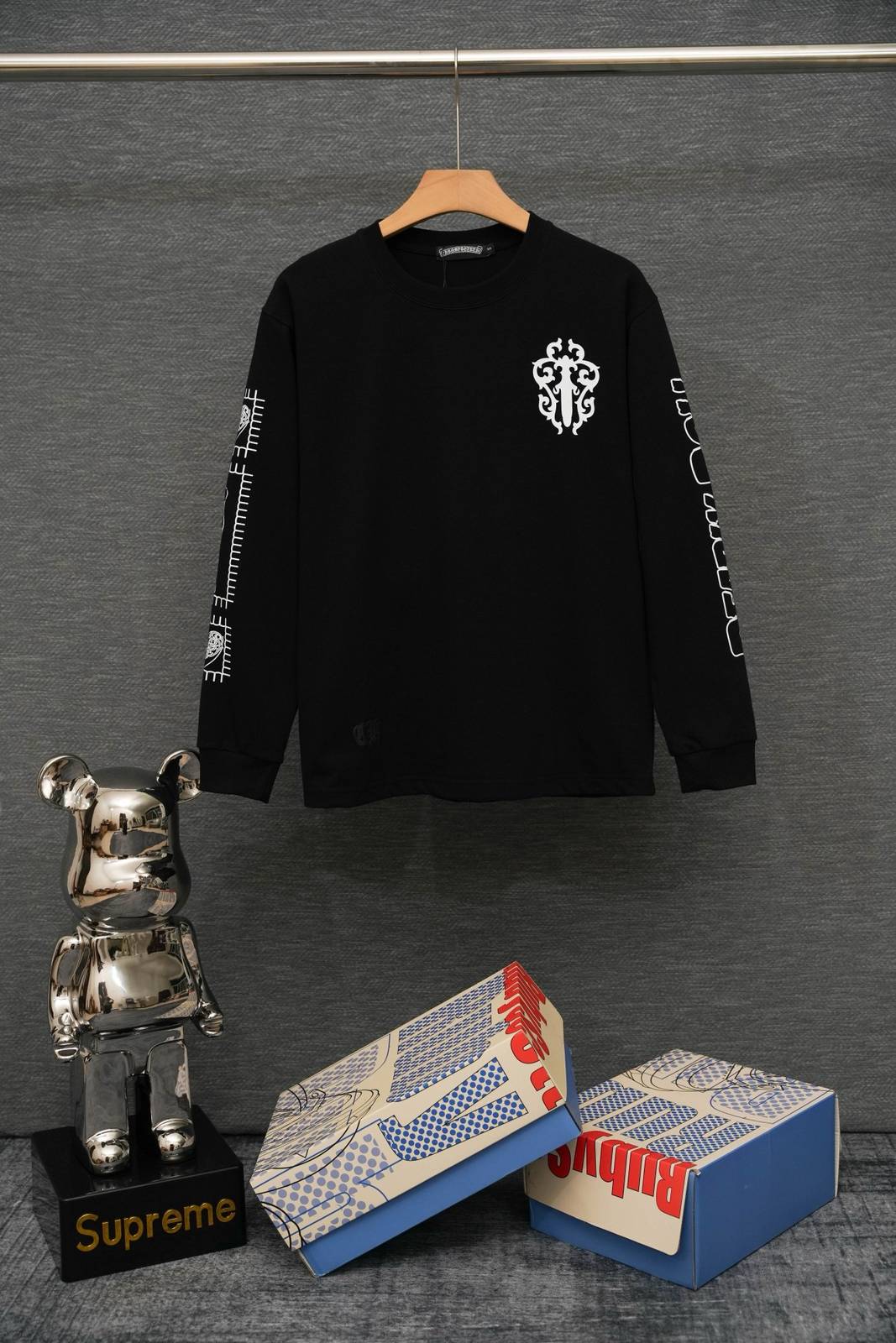 CHROME HEARTS クロムハーツ メンズ ロンT 長袖Tシャツ クルーネック 袖リブ ロゴプリント オーバーサイズ ブラック - 画像 11