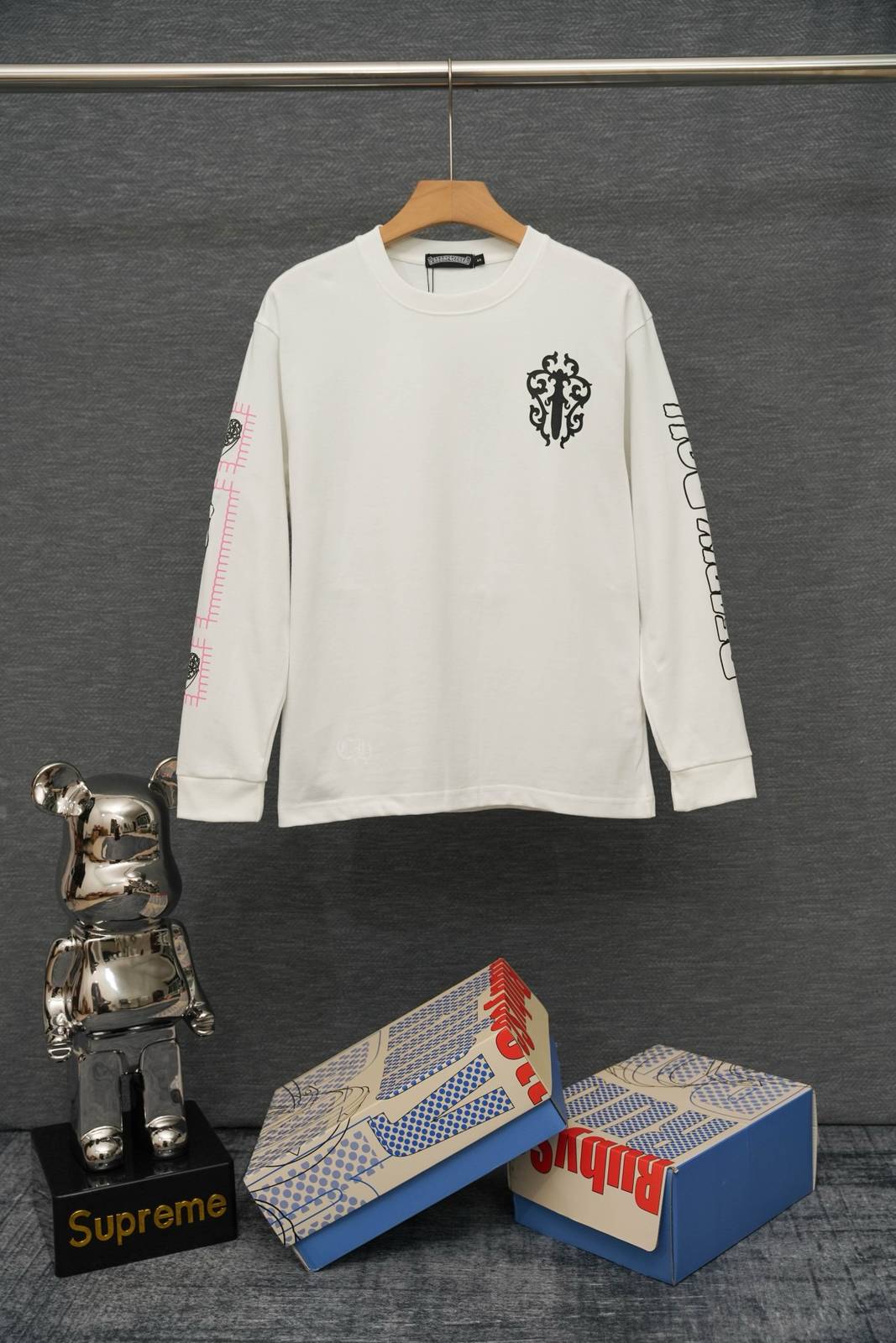 CHROME HEARTS クロムハーツ メンズ ロンT 長袖Tシャツ クルーネック 袖リブ ロゴプリント オーバーサイズ ブラック - 画像 13