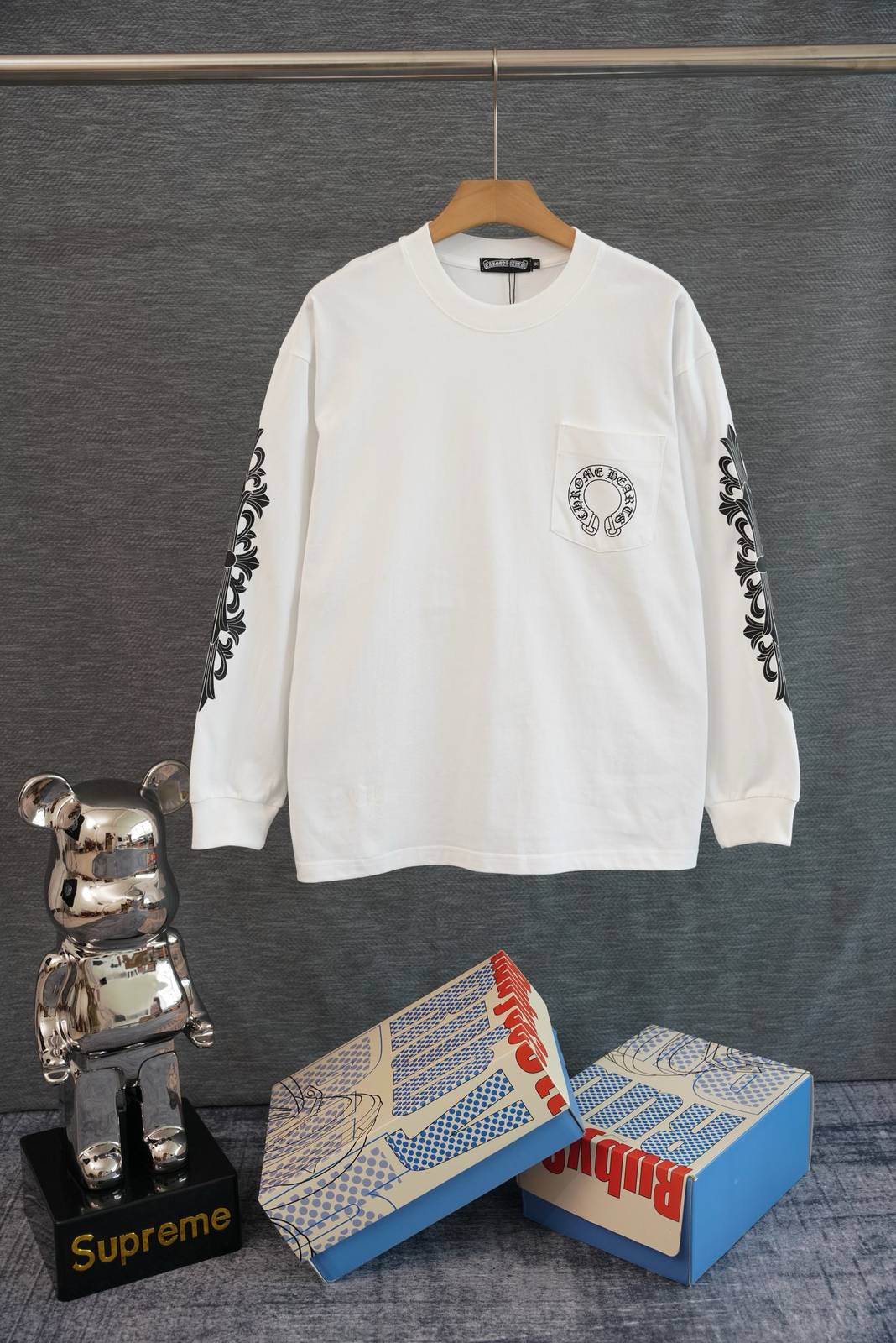 CHROME HEARTS クロムハーツ メンズ ロンT 長袖Tシャツ クルーネック 袖リブ ロゴプリント オーバーサイズ ブラック - 画像 12