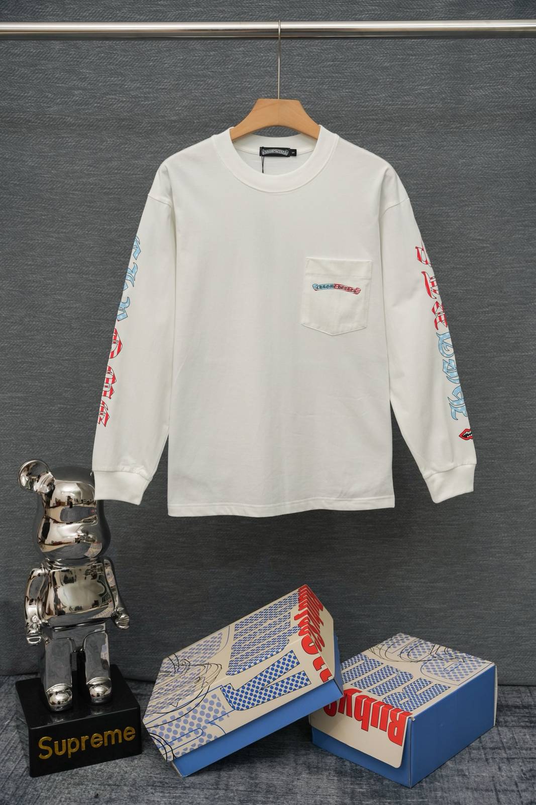 CHROME HEARTS クロムハーツ メンズ 長袖Tシャツ ロンT クルーネック 袖リブ アームプリント オーバーサイズ ブラック - 画像 17