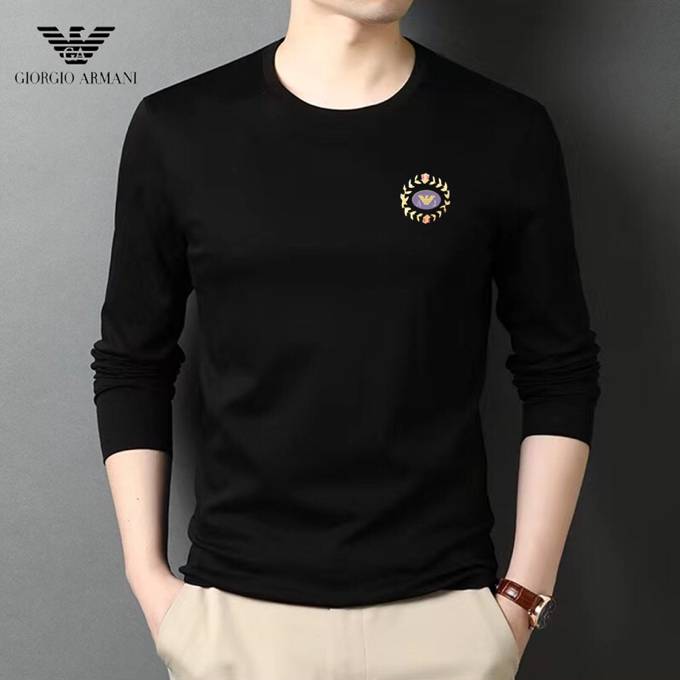 ARMANI ジョルジオアルマーニ メンズ ロンT 長袖Tシャツ クルーネック 袖リブ ロゴプリント フレンドリーなフィット ブラック