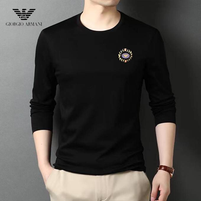 ARMANI ジョルジオアルマーニ メンズ ロンT 長袖Tシャツ クルーネック 袖リブ ロゴプリント フレンドリーなフィット ブラック - 画像 9