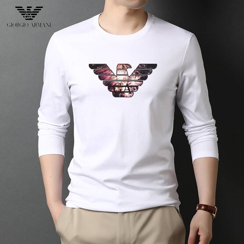 GIORGIO ARMANI ジョルジオアルマーニ メンズ 長袖Tシャツ ロンT クルーネック 袖リブ ロゴプリント オーバーサイズ ホワイト ブラック - 画像 9