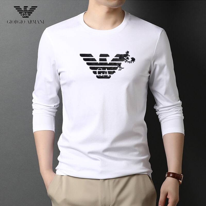 ARMANI ジョージアロ メンズ ロンT 長袖Tシャツ クルーネック 袖リブ ロゴプリント オーバーサイズ ホワイト - 画像 9