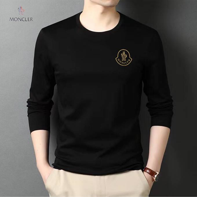 MONCLER モンクレール メンズ ロンT クルーネック 袖リブ 95綿5ポリエステル ブラック