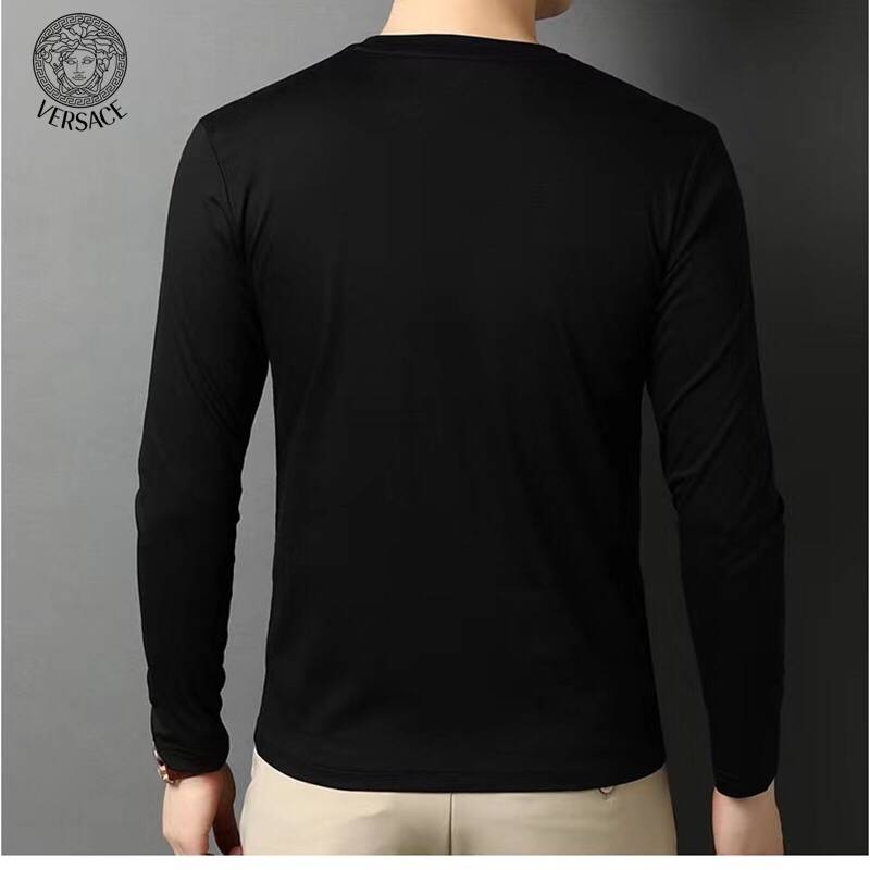 VERSACE ヴェルサーチ メンズ ロンT 長袖Tシャツ クルーネック 袖リブ ロゴプリント オーバーサイズ ホワイト ブラック - 画像 6