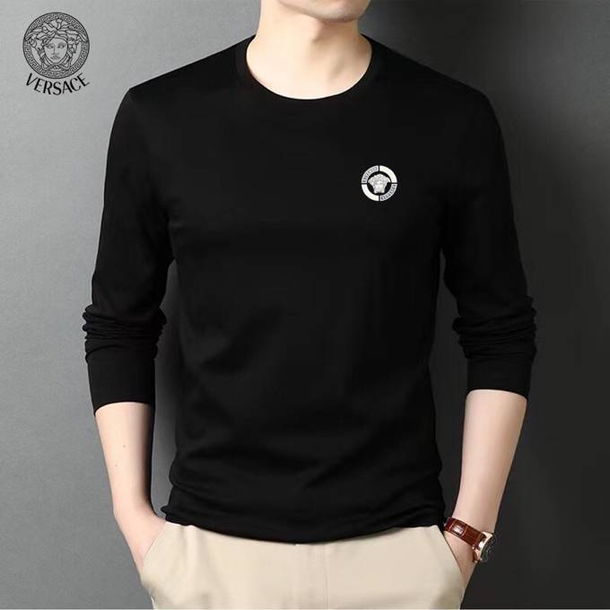 VERSACE ヴェルサーチ メンズ ロンT 長袖Tシャツ クルーネック 袖リブ ロゴプリント オーバーサイズ ホワイト ブラック - 画像 8