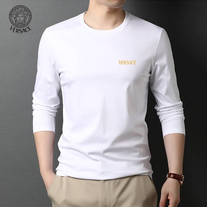 VERSACE ヴェルサーチ メンズ ロンT 長袖Tシャツ クルーネック 袖リブ ロゴプリント オーバーサイズ ブラック