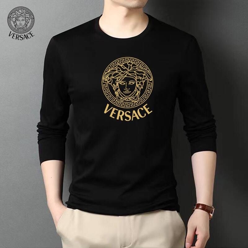 VERSACE ヴェルサーチ メンズ 長袖Tシャツ ロンT クルーネック 袖リブ ロゴプリント オーバーサイズ ブラック ホワイト - 画像 7