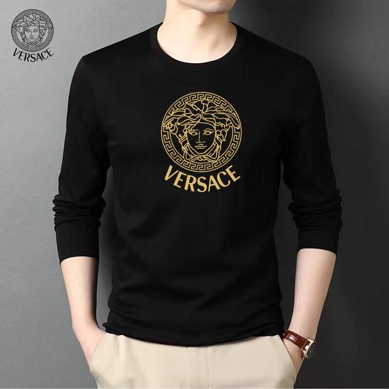 VERSACE ヴェルサーチ メンズ 長袖Tシャツ ロンT クルーネック 袖リブ ロゴプリント オーバーサイズ ブラック ホワイト - 画像 8