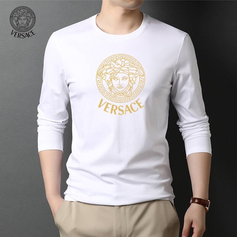 VERSACE ヴェルサーチ メンズ 長袖Tシャツ ロンT クルーネック 袖リブ ロゴプリント オーバーサイズ ブラック ホワイト - 画像 9