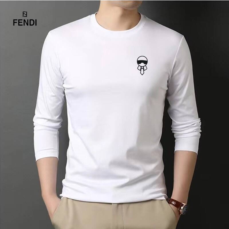 FENDI メンズ ロンT 長袖Tシャツ クルーネック 袖リブ ロゴ刺繍 オーバーサイズ ブラック - 画像 8