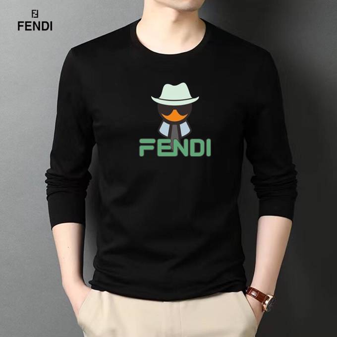 FENDI メンズ ロンT 長袖Tシャツ クルーネック 袖リブ ロゴプリント オーバーサイズ ブラック - 画像 7