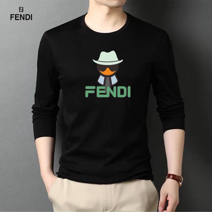 FENDI メンズ ロンT 長袖Tシャツ クルーネック 袖リブ ロゴプリント オーバーサイズ ブラック - 画像 8